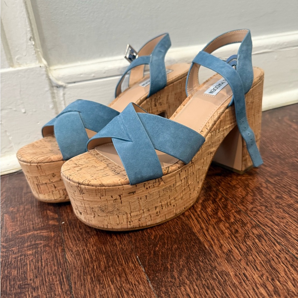 Steve Madden Blue Suede Platform Sandals